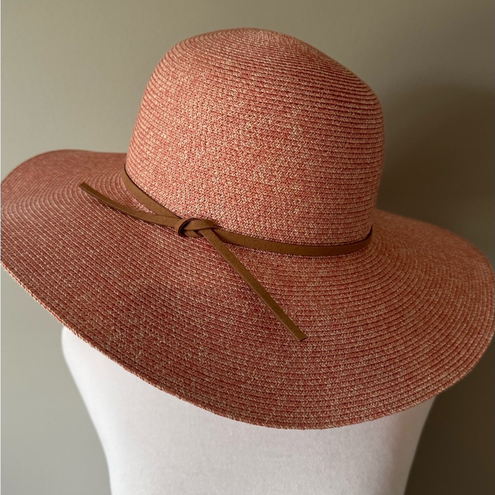 Chic Coral Sun Hat with Leather Accent